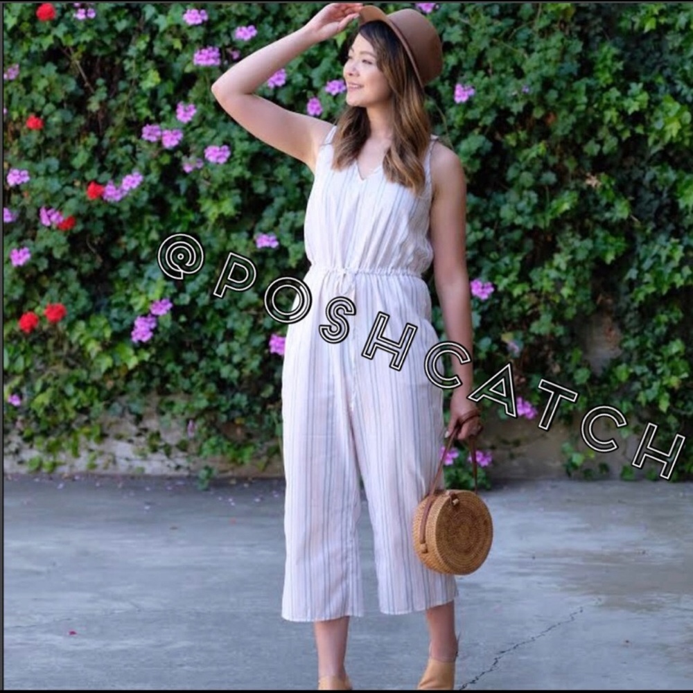 NEW Anthropologie Pink Striped Drawstring Jumpsuit